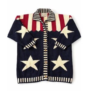 Vintage Cotton Salsa Star Cardigan Size XL‎ Hand Loomed Peru Patriotic